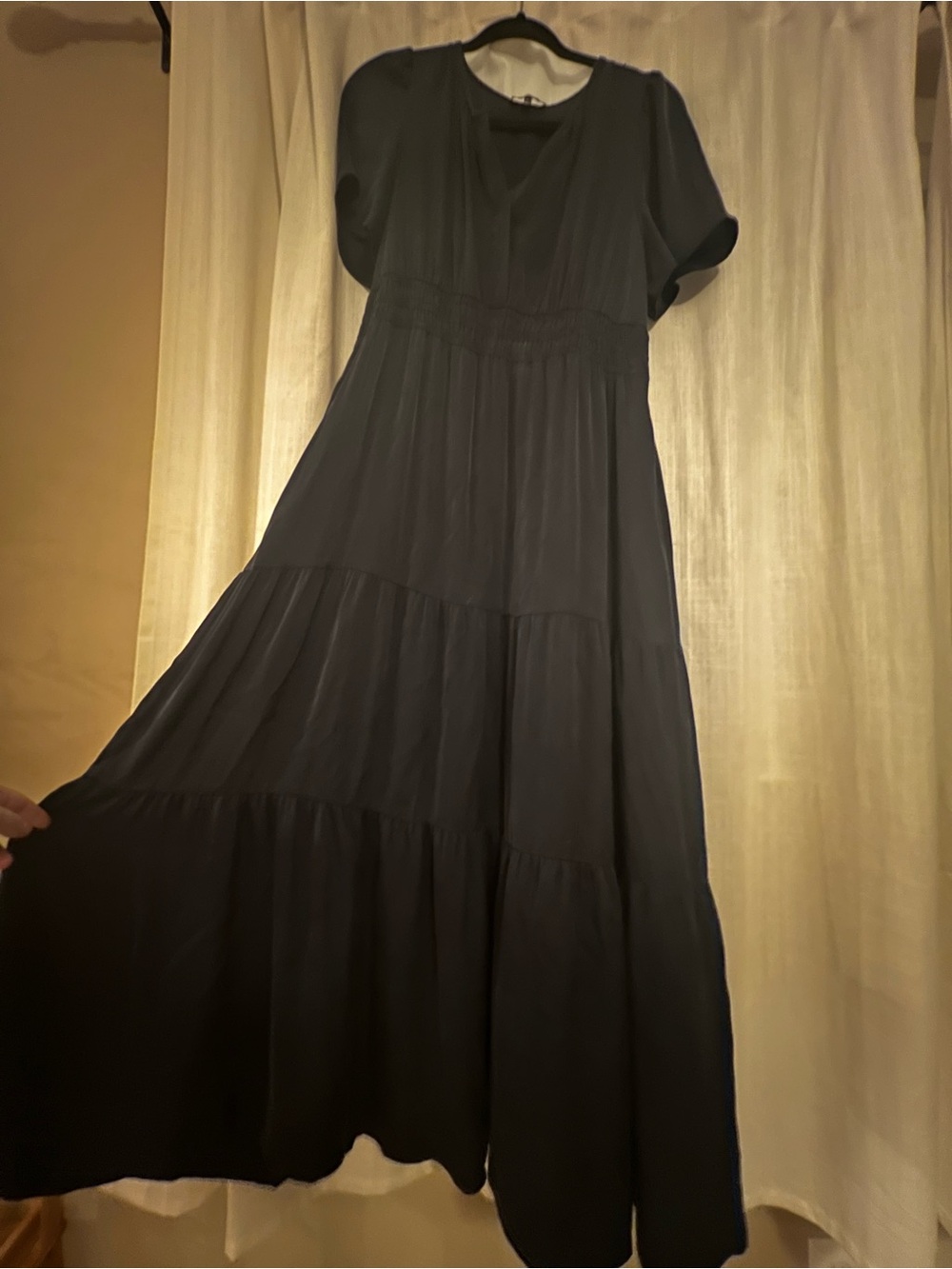 Quince Washable Stretch Silk Tiered Maxi Dress Navy Blue Large - Picture 11 of 14
